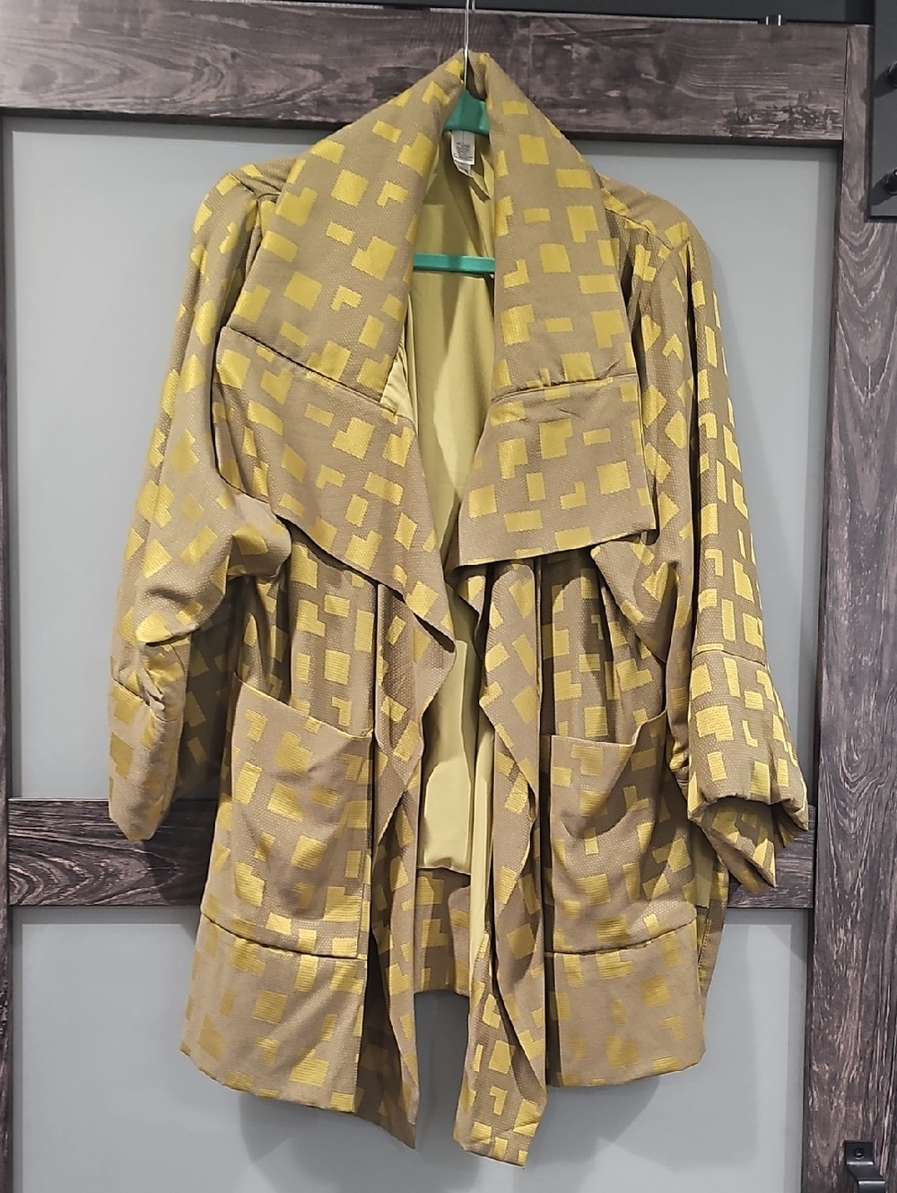 MarlaWynne Yellow Geometric Draped Trench Coat